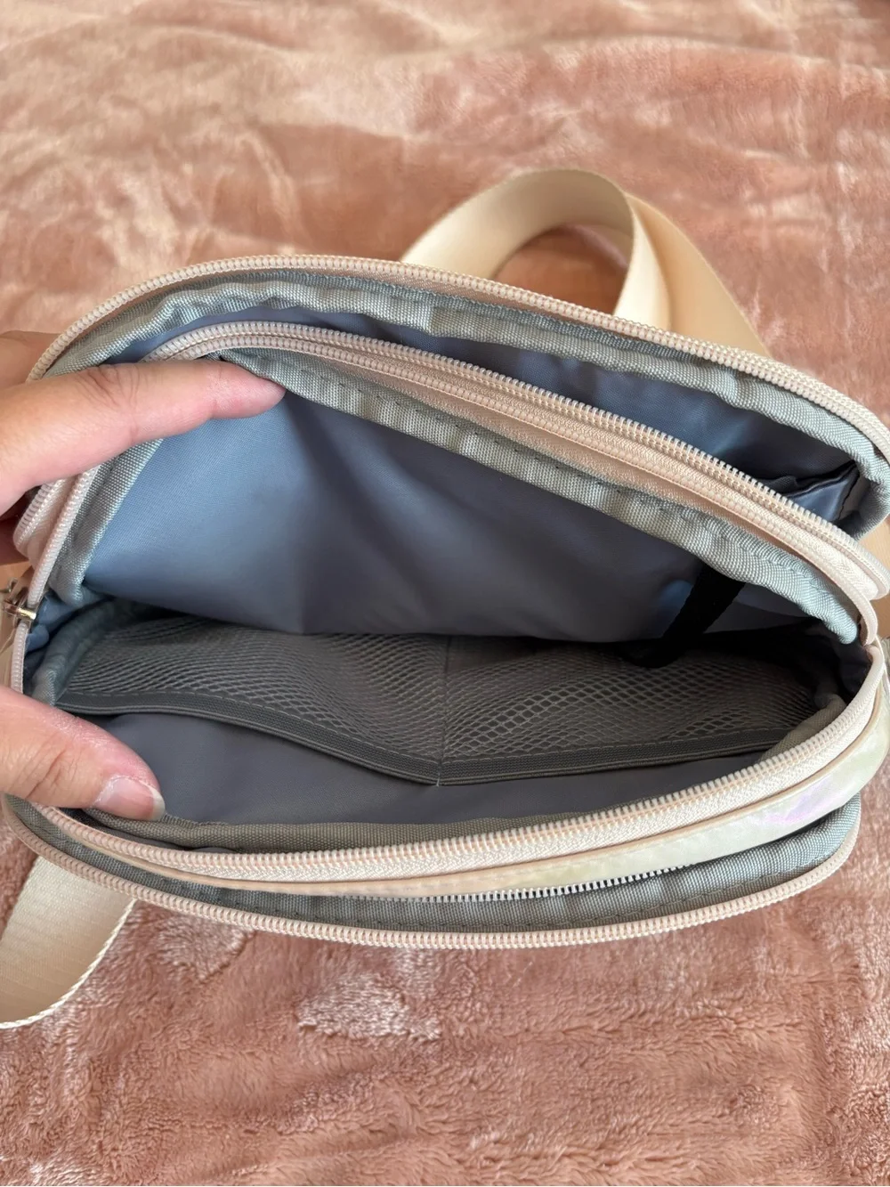 iHKWIP Iridescent Pearl Crossbody Bag Convertible Belt Bag